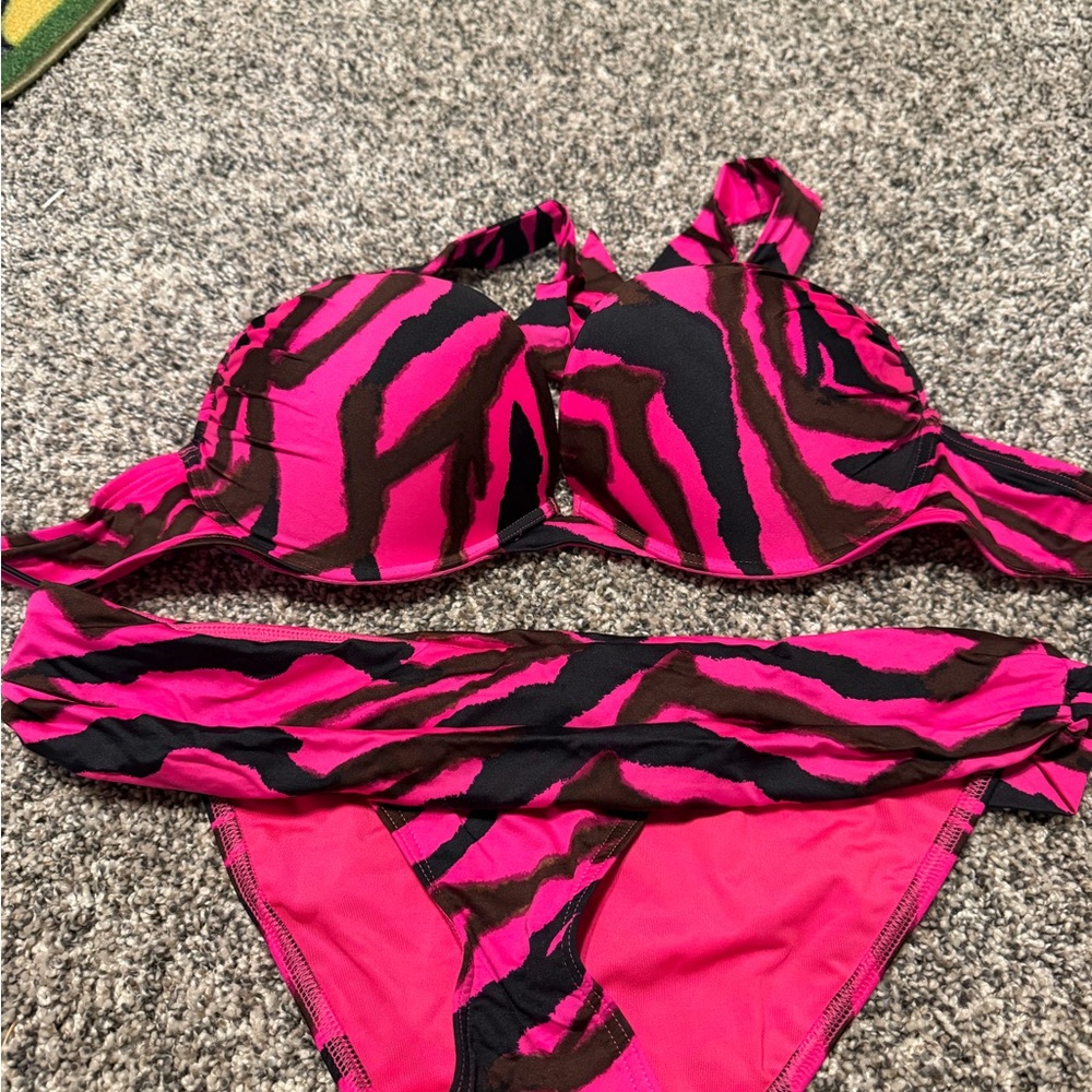 Victoria's Secret Hot Pink & Black Zebra Print Bikini Top